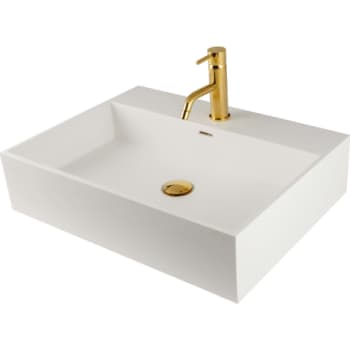 [930220343] Lavabo håndvask i Solid-Surface, 61x45,5x14,5 cm, hanehul, hvid