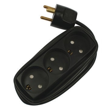 [7828990502] Stikdåse børnesikret 3-vejs 1,5m m/jord sort