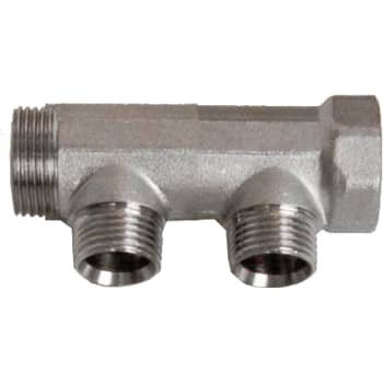 [046882402] 3/4" x 1/2" 2-grens fordelerrør messing TEA belægning u/kobl.