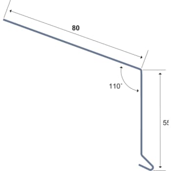 [276977140] Tagfod 55x80x1000mm. 110°, Svækket for samling, Sværtet.