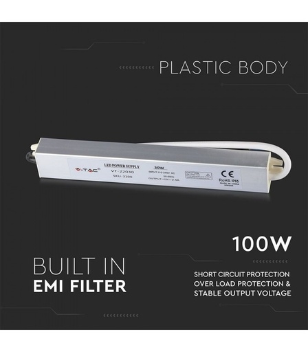 [221013236] 100W strømforsyning - 12V DC, 8A, IP65 vandtæt