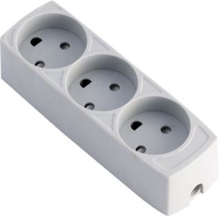 [0828100302] Stikdåse børnesikret 3-vejs m/jord Lysegrå