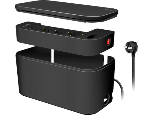 [H63907] Kabelskjuler boks inkl. stikdåse - 285 x 145 x 130mm, Sort