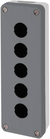[7517900049] Trykknapbox tom med 5 hul grå/sort