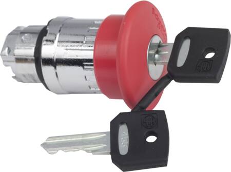 [7517804983] Harmony nødstopshoved i metal med Ø40 mm paddehoved i rød farve og nøgle (Ronis 455) for at frigøre