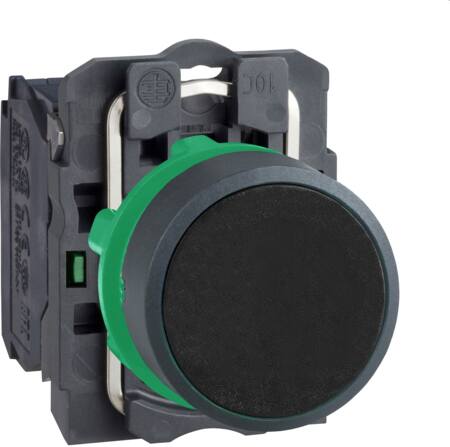 [7517901556] Harmony trykknap komplet med fjeder-retur og plan trykflade i sort farve 1xNO XB5AA21