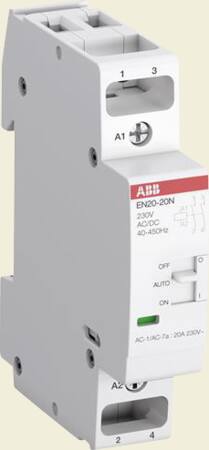 [2122837256] Installationskontaktor 2-polet 2NO AC-1 20A ved 55 grader 250V AC med manuel omskifter (Man-O-Aut) s