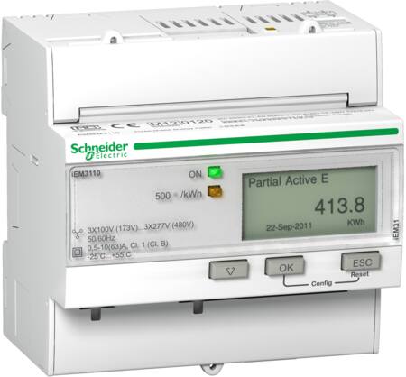 [3398991420] Acti9 3 faset Kilowatt-time måler til montering på DIN skinne med tæller og pulsudgang - MID certifi