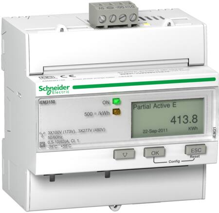 [3398991446] Acti9 3 faset Kilowatt-time måler til montering på DIN skinne med tæller samt Modbus kommunikation I