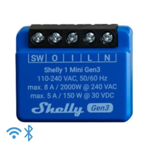 [5401026342] Shelly 1 Mini (GEN 3) - WiFI relæ med potentialfrit kontaktsæt (230VAC)