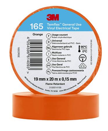 [8739100370] 3MTM TemflexTM el vinyltape 165 Orange 19 mm x 20 m 100 rl/pk