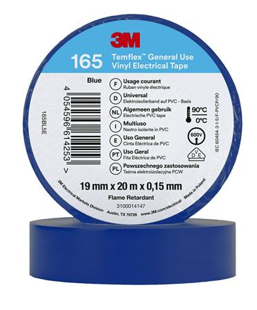 [8739100325] 3MTM TemflexTM el vinyltape 165 Blå 19 mm x 20 m 100 rl/pk