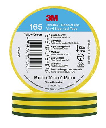 [8739100338] 3MTM TemflexTM el vinyltape 165 Grøn/Gul 19 mm x 20 100 rl/pk