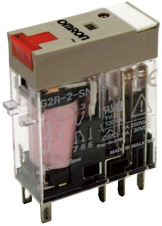 [5422595499] Relæ plug-in 8-polet DPDT 5A mech & LED-indikatorer låsbar testknap label facilitet G2R-2-SNI 230AC(