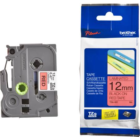 [9597005454] 12 MM SORT TEKST PÅ RØD TAPE