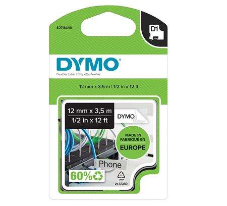 [9797001258] DYMOTAPE D1 12MMX3,5M SORT/HVID
