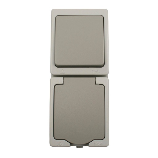 [7817201448] Afbryder/stikkontakt kombi IP54 lodret grå