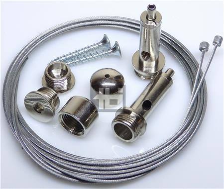 [5446008001] Wireophængssæt - 2M x Ø1,5mm m. lås og loftsbeslag (2 pak)