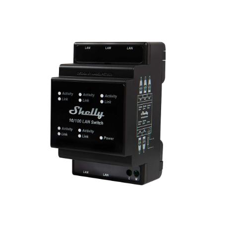 [5401027506] Shelly LAN Switch - DIN-skinne switch 5xRJ45 porte