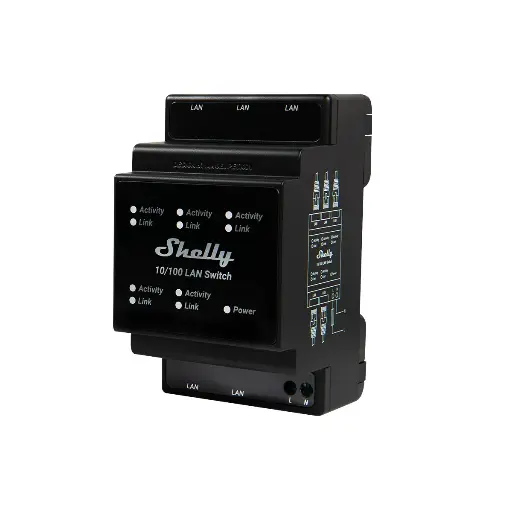 [5401027506] Shelly LAN Switch - DIN-skinne switch med 5xRJ45 porte