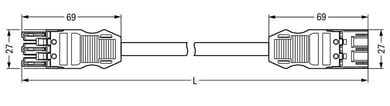 [0421995312] Mellemkabel 1M HF Eca hun/han 3-polet sort