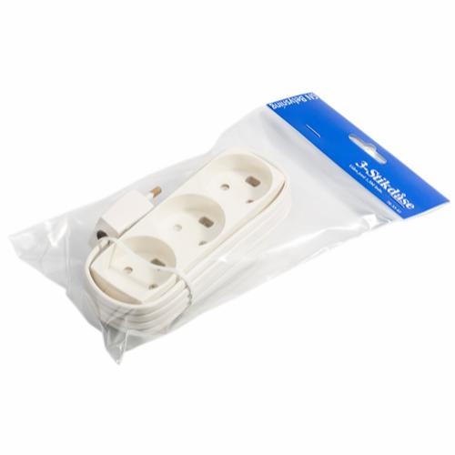 [793341] 3-stikdåse m/1,5m ledning hvid