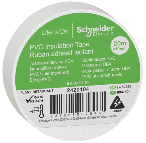 [9139152794] BLIST ISOLERINGSTAPE PVC 19MMX20M HVID
