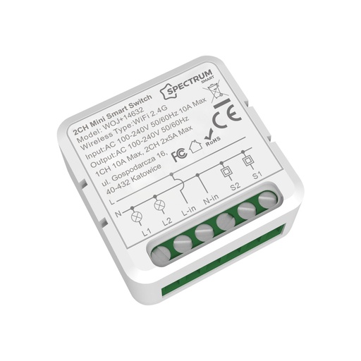 [WOJ+14632] MINI SMART SWITCH DUAL-ZONE 5A/10A WI-FI/BLUETOOTH