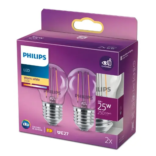[SIG929001238798] Philips LED 2W (25W) E27 2700K 250lm Krone 2-pak