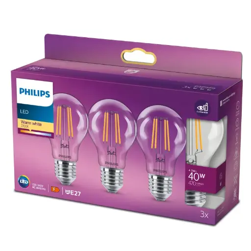 [SIG929001890059] Philips LED 4,3W (40W) E27 2700K 470lm 3-pak
