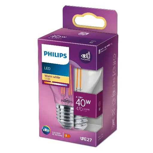 [SIG929001890555] Philips LED 4,3W (40W) E27 2700K 470lm Krone