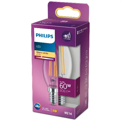 [SIG929002028055] Philips LED E14 6,5W, Erstatter 60W - 2700 Kelvin