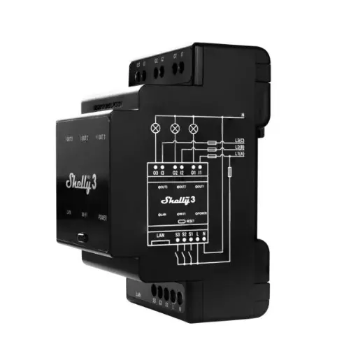 [7822622164] Shelly Pro 3 - WiFI relæ 3 kanaler/faser med potentialfrit kontaktsæt
