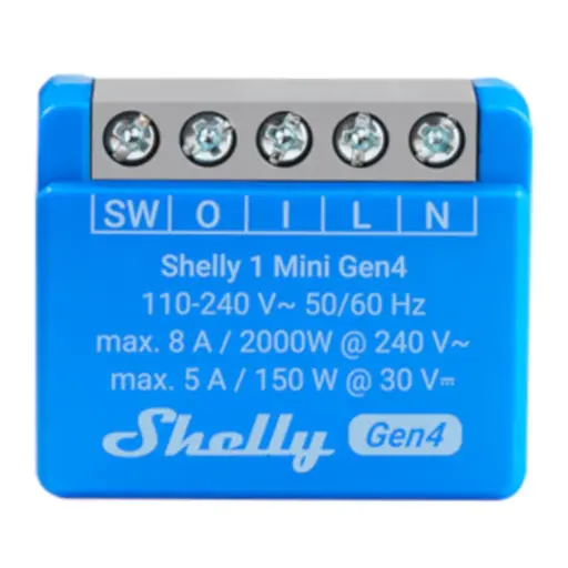 [7822623613] Shelly 1 Mini Gen4 - WiFI & Zigbee relæ med potentialfrit kontaktsæt (230VAC)
