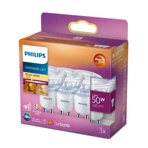 [SIG929002065756] Philips LED DIM 3,8W (50W) GU10 2200-2700K 345lm 3-pak