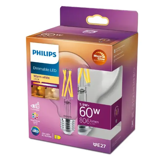 [SIG929003010901] Philips LED DIM 5,9W (60W) E27 2200-2700K 806lm Globe