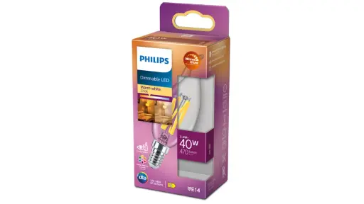 [SIG929003013001] PHILIPS LED DIM 3,4W (40W) E14 2200-2700K 470lm Kerte Vindstød