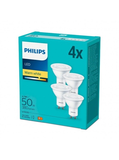 [SIG929003038634] Philips LED 4,7W (50W) GU10 2700K 380lm 4-pak