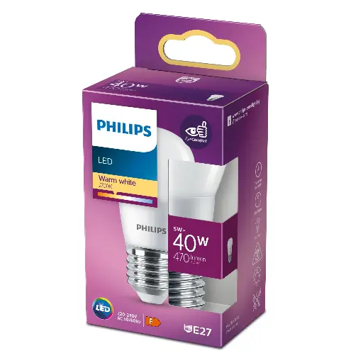 [SIG929003540655] Philips LED 4,9W (40W) E27 2700K 470lm Krone Mat